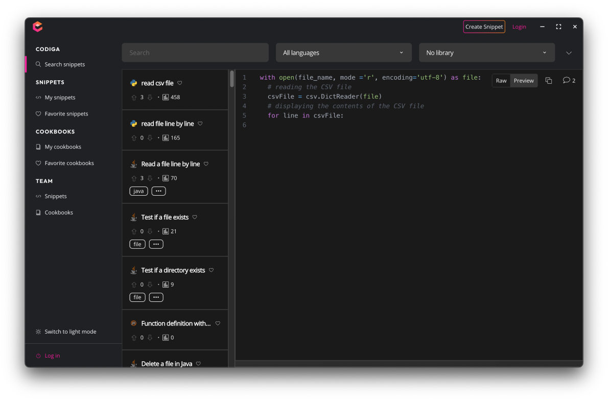Codiga Code Snippet Manager