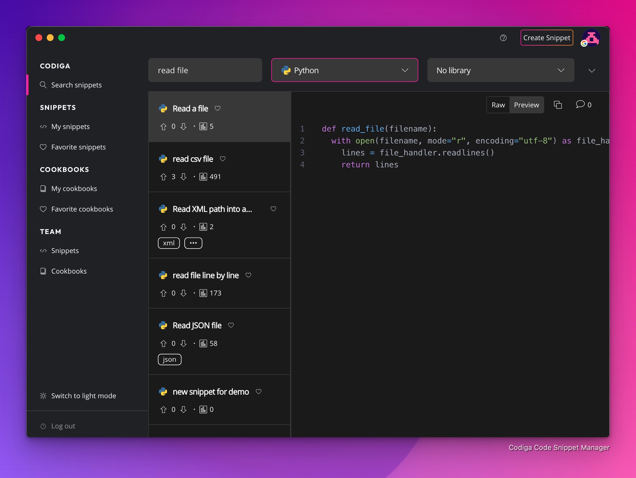 Code Snippets Manager