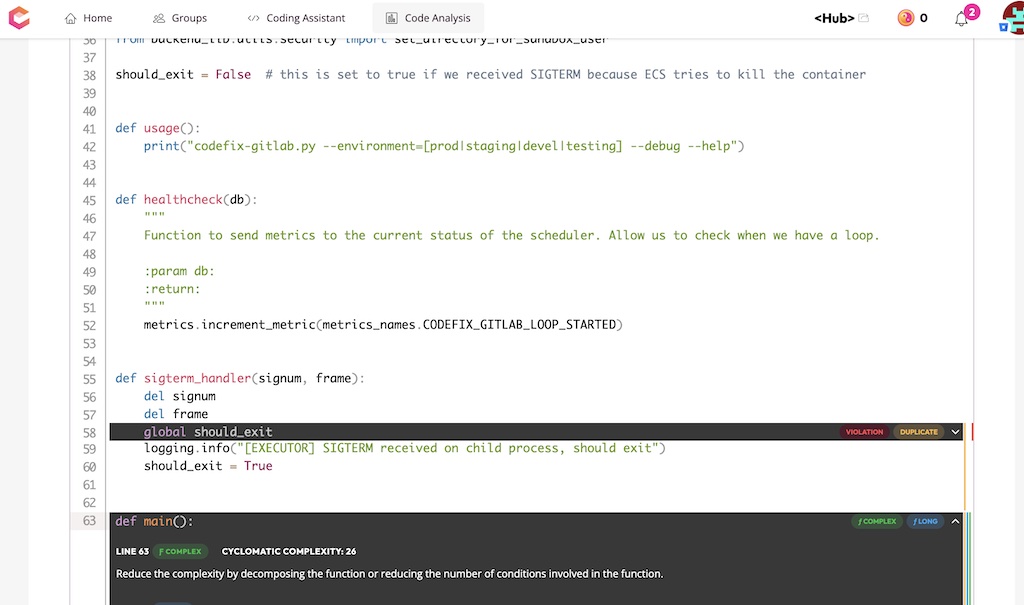 Software Complexity in Codiga